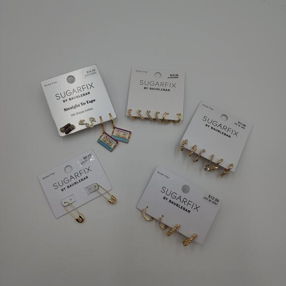 Sugarfix by Baublebar Bundle of Twelve Earrings Safety Pin Hoops - Picture 1 of 6